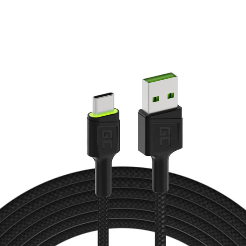 Кабель USB-А - USB-C Green Cell (120 cм, зелена підсвітка) Кабель USB-А - USB-C Green Cell (120 cм, зелена підсвітка)